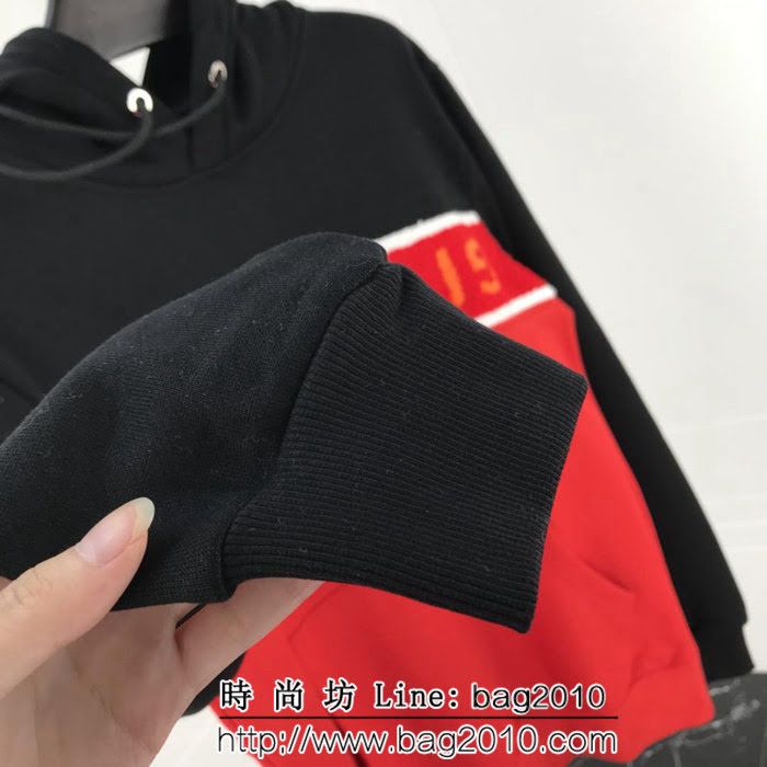 GVC紀梵希 18Fw秋冬 最新款 黑紅拼接植絨Logo 倒立  加絨套頭帽衫衛衣 情侶款 ydi1441